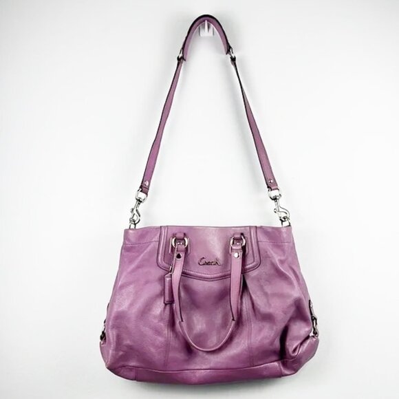 Coach Ashley Carryall Pleated Lilac Purple Leather Shoulder Bag F19243 - Picture 1 of 16